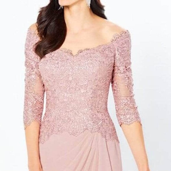 NWT Montage by Mon Cheri 220942 Chiffon Evening Dress English Rose size 12 - Picture 3 of 6